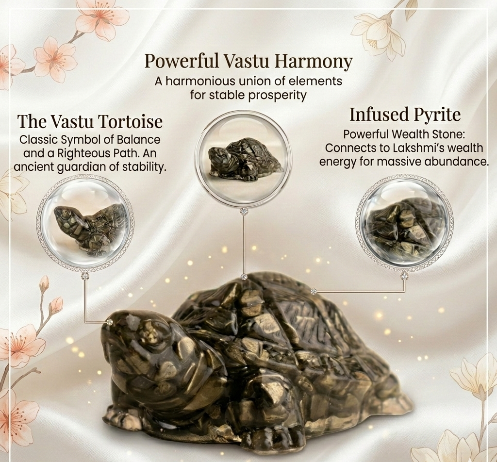Dhan Raksha Pyrite Tortoise w/ Free Selenite Plate