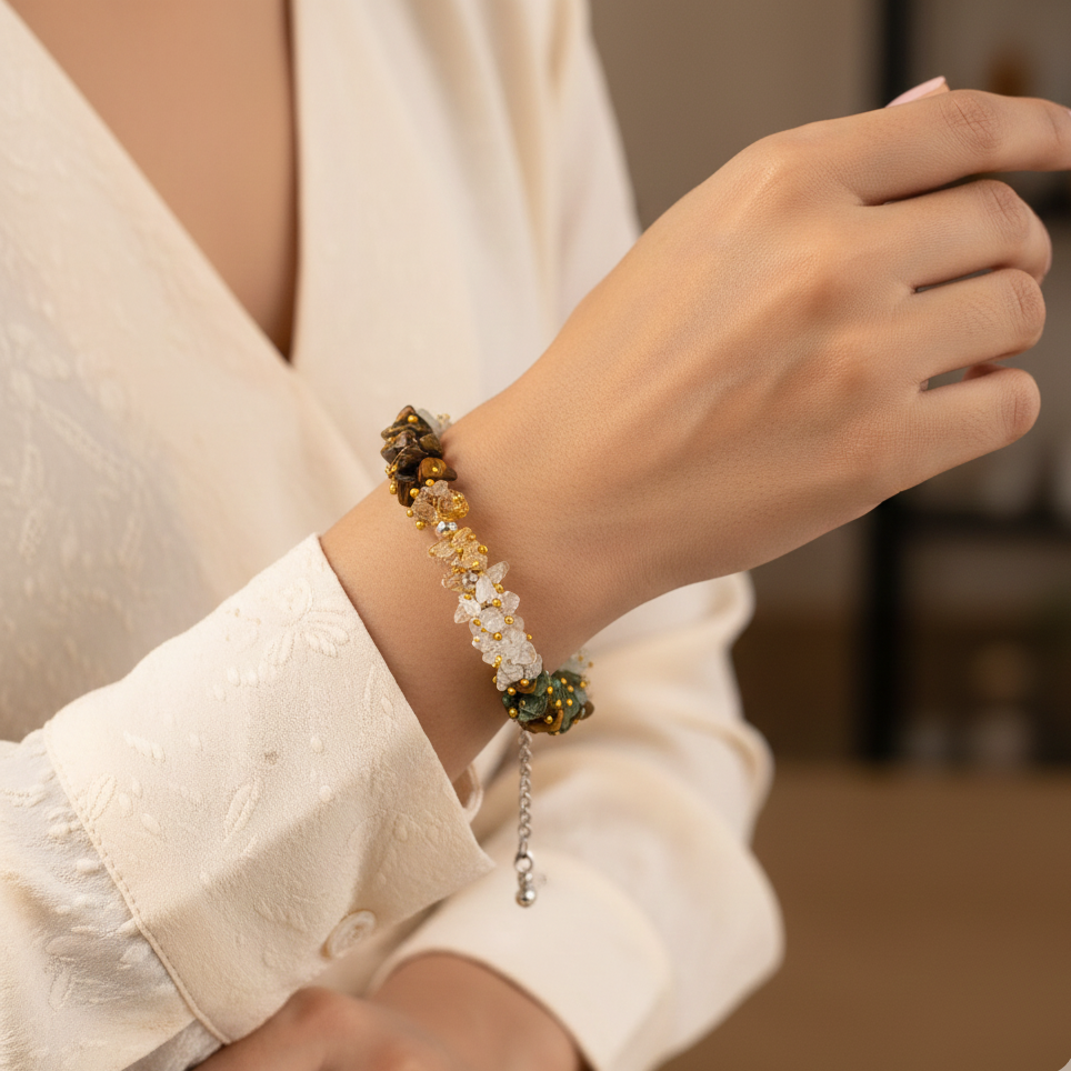 Dhan Sukh Chips Bracelet With Free Raw Selenite Plate