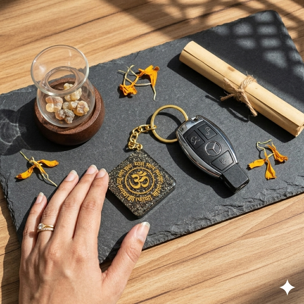 Raw Pyrite - Om Dhan Varsha Keychain