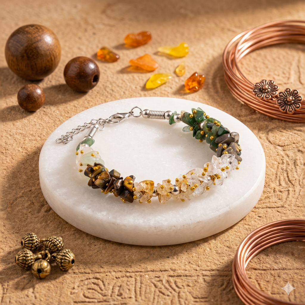 Dhan Sukh Chips Bracelet With Free Raw Selenite Plate
