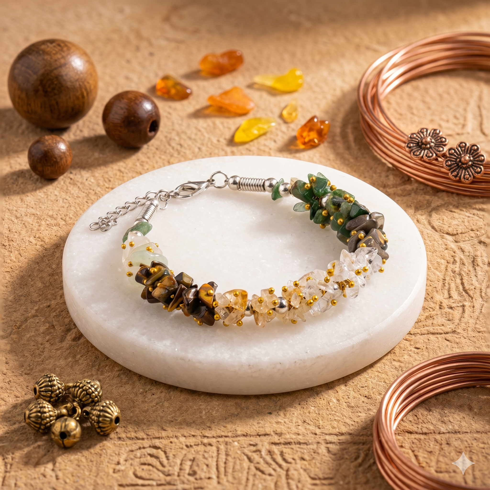 Dhan Sukh Chips Bracelet With Free Raw Selenite Plate