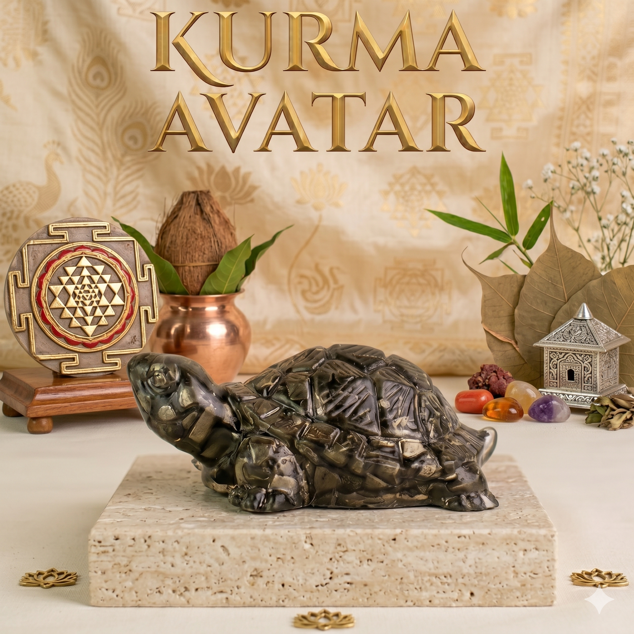 Dhan Raksha Pyrite Tortoise w/ Free Selenite Plate