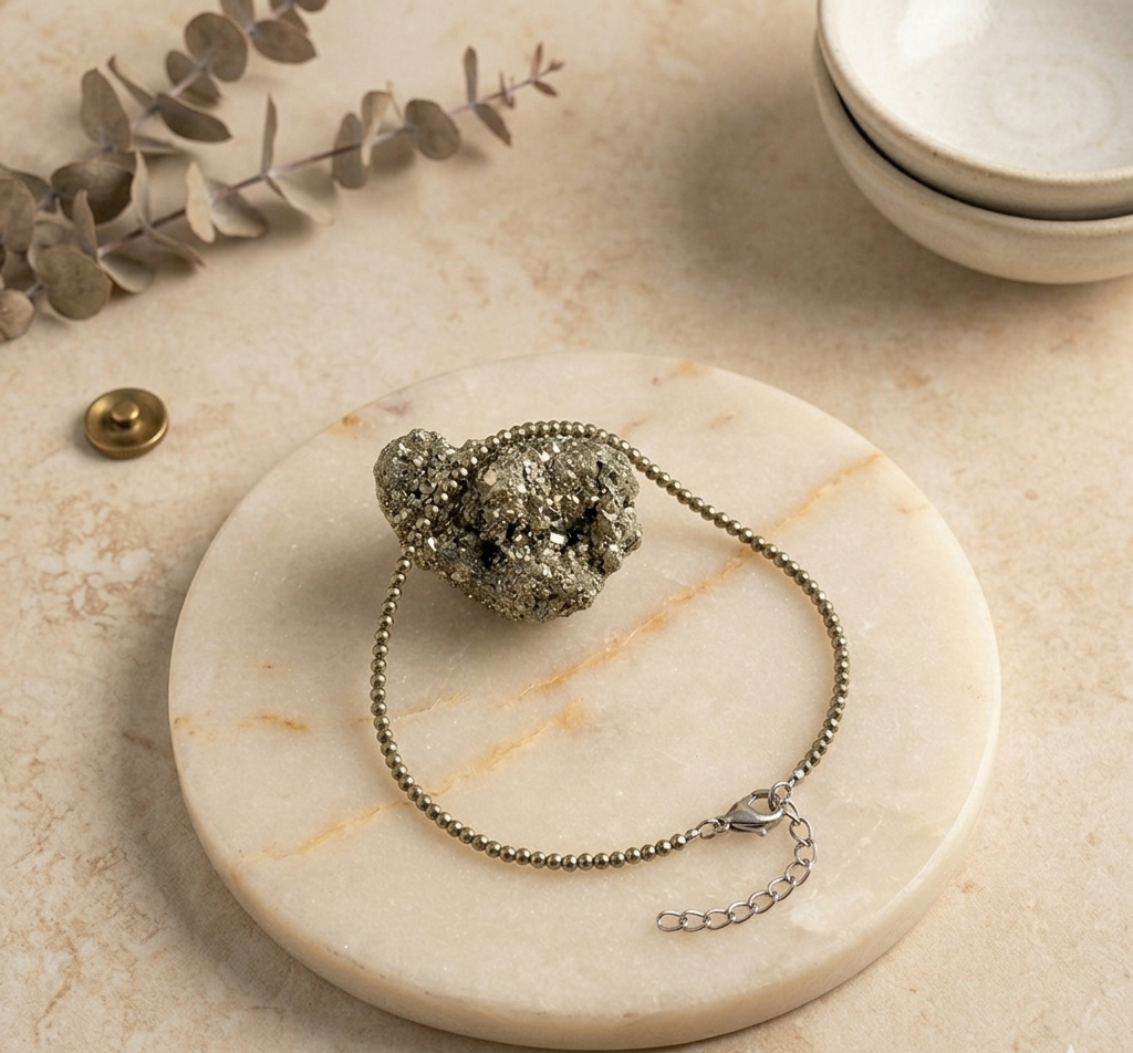 Raw Pyrite Anklet w/ Free Pyrite Stone + Selenite plate